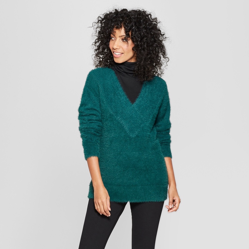 A New Day V-Neck Eyelash Pullover Sweater